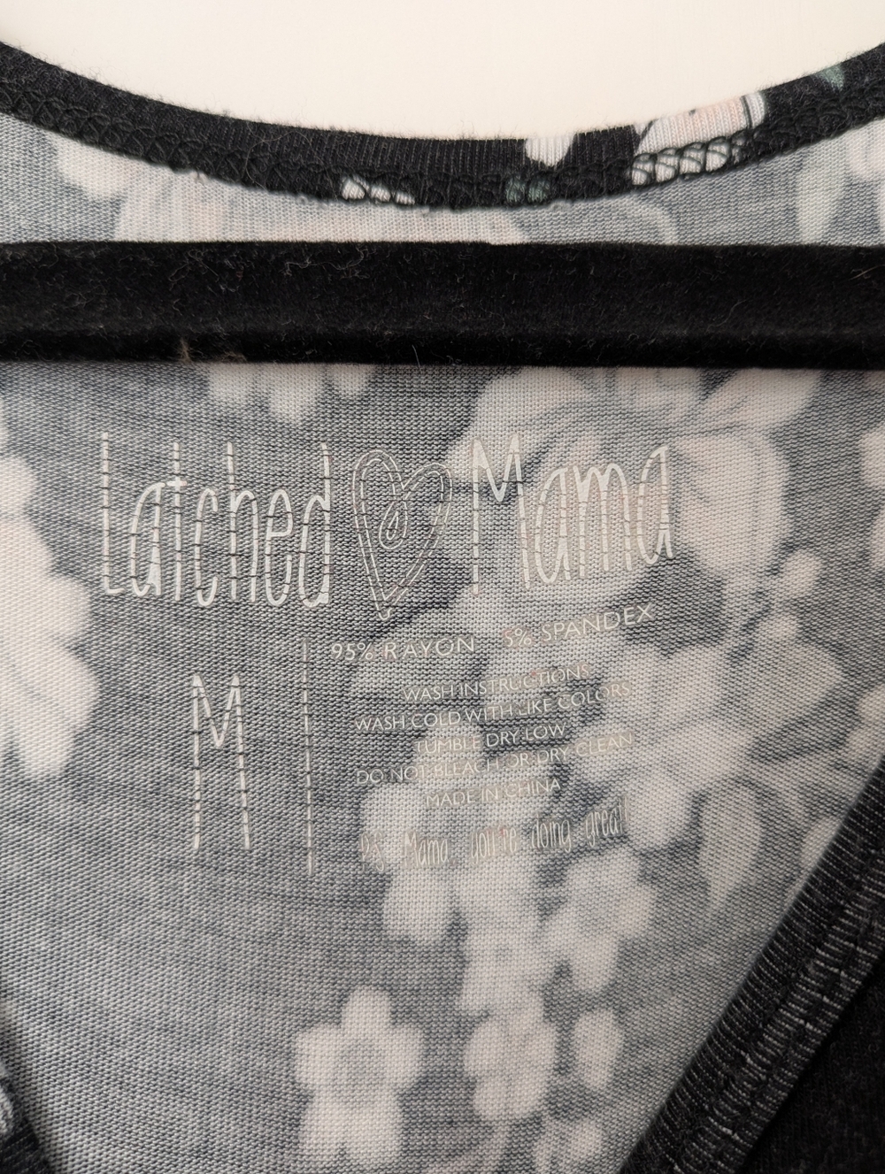 Latched Mama Maxi Nursing Dress - Black, White, & Blush Floral, M - Picture 5 of 5